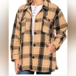 Women's Lucky Brand Shirt Jacket Shacket Yellow & Black Plaid M Eclectic Grandpa